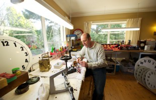 Matthew Munn, the Clockmaker, in his workshop